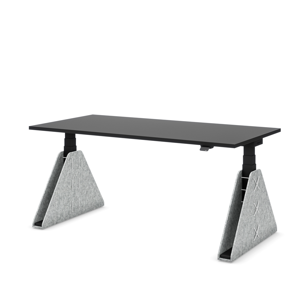 Höhenverstellbarer Schreibtisch Masterlift® Flex Akustix®-Edition, Trapez Hellgrau, Schwarz Dekor/Schwarz 160x80