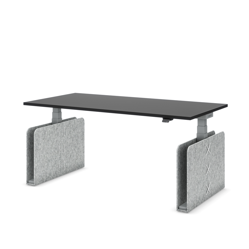 Höhenverstellbarer Schreibtisch Masterlift® Flex Akustix®-Edition, Rechteck Hellgrau, Schwarz Dekor/Silber 180x80