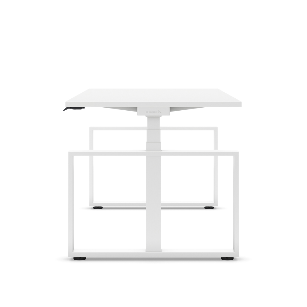 Höhenverstellbarer Schreibtisch Masterlift® Flex Loop-Edition, Stahl Rechteck, Weiss Dekor/Weiss 140x80