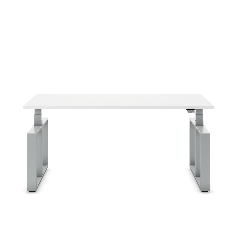 Höhenverstellbarer Schreibtisch Masterlift® Flex Loop-Edition, Stahl Rechteck, Weiss Dekor/Silber 140x80