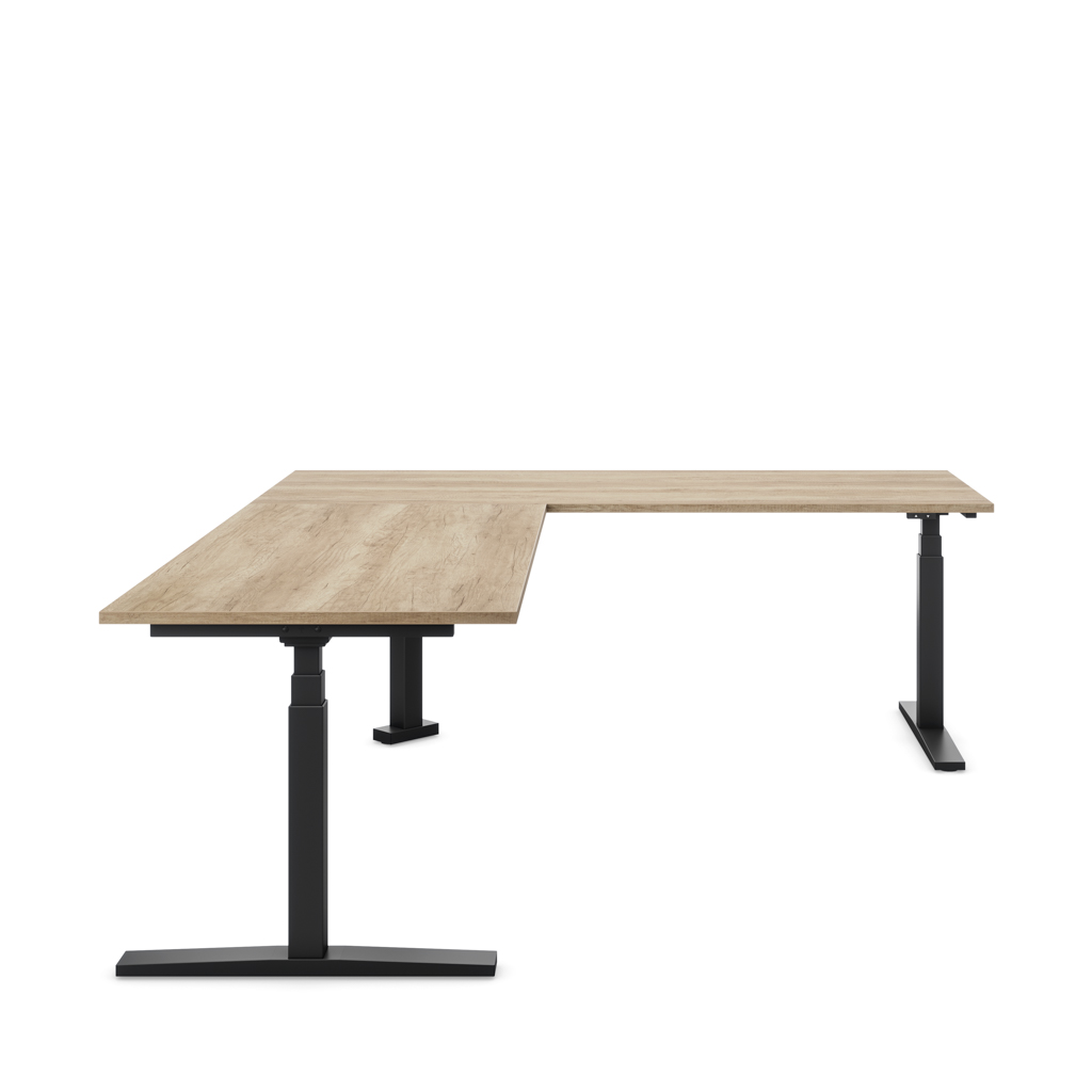 Höhenverstellbarer Eckschreibtisch Imperio® Lift Corner, Anbautisch links, Eiche Dekor/Schwarz 240x180