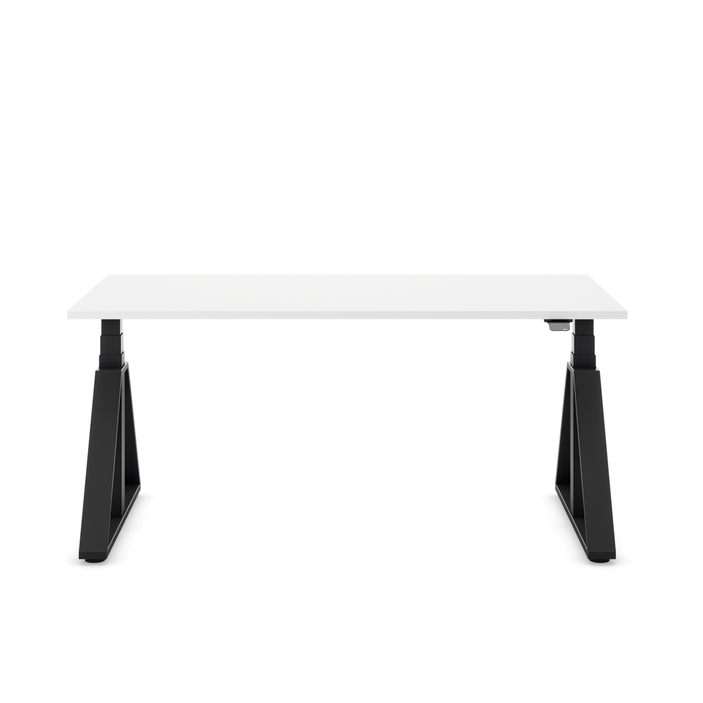 Höhenverstellbarer Schreibtisch Masterlift® Flex Loop-Edition, Stahl Trapez, Weiss Dekor/Schwarz 140x80