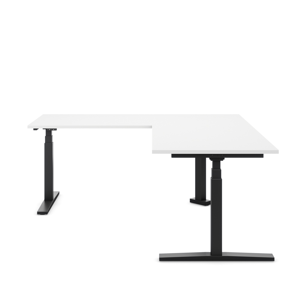 Höhenverstellbarer Eckschreibtisch Imperio® Lift Corner, Anbautisch rechts, Weiss/Schwarz 200x180
