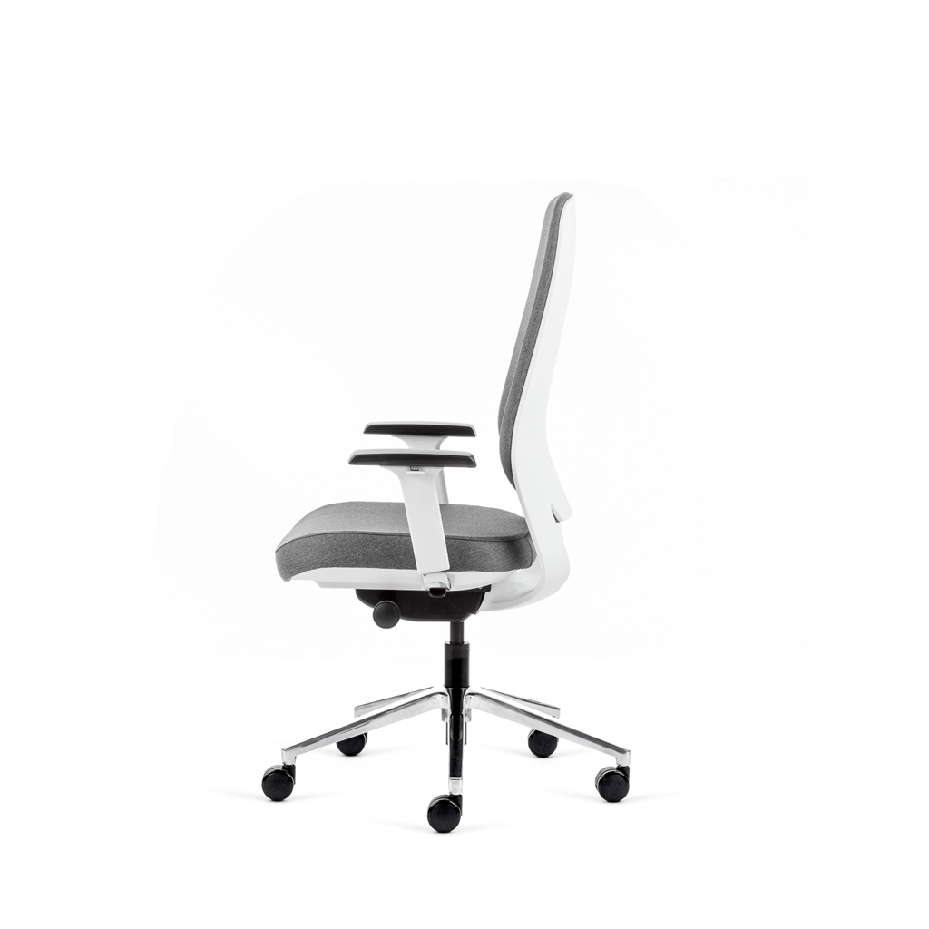Teamo® Plush - Ergonomischer Bürostuhl mit Kopfstütze, Vollpolster, Weiss/Grau