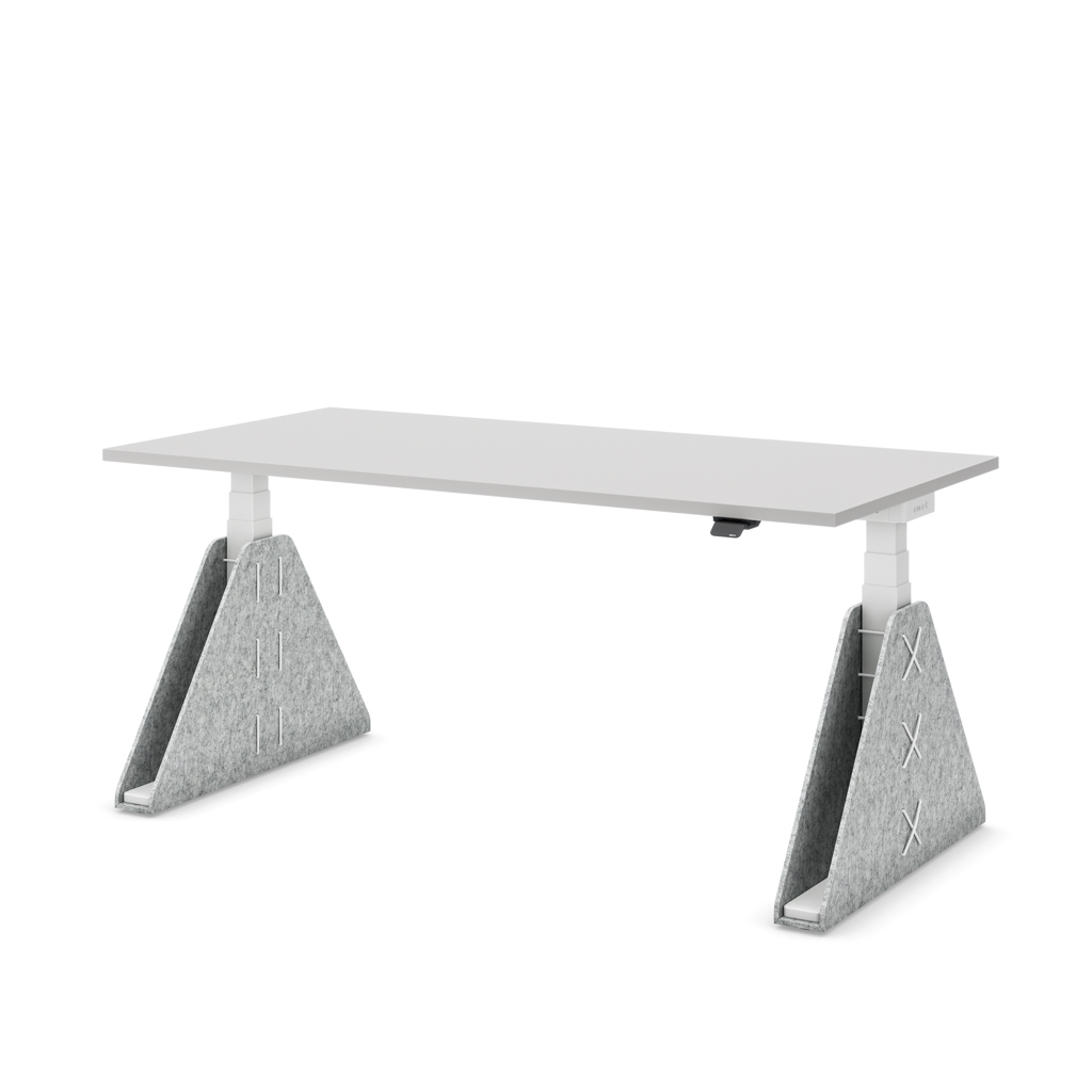 Höhenverstellbarer Schreibtisch Masterlift® Flex Akustix®-Edition, Trapez Hellgrau, Lichtgrau Dekor/Weiss 180x80