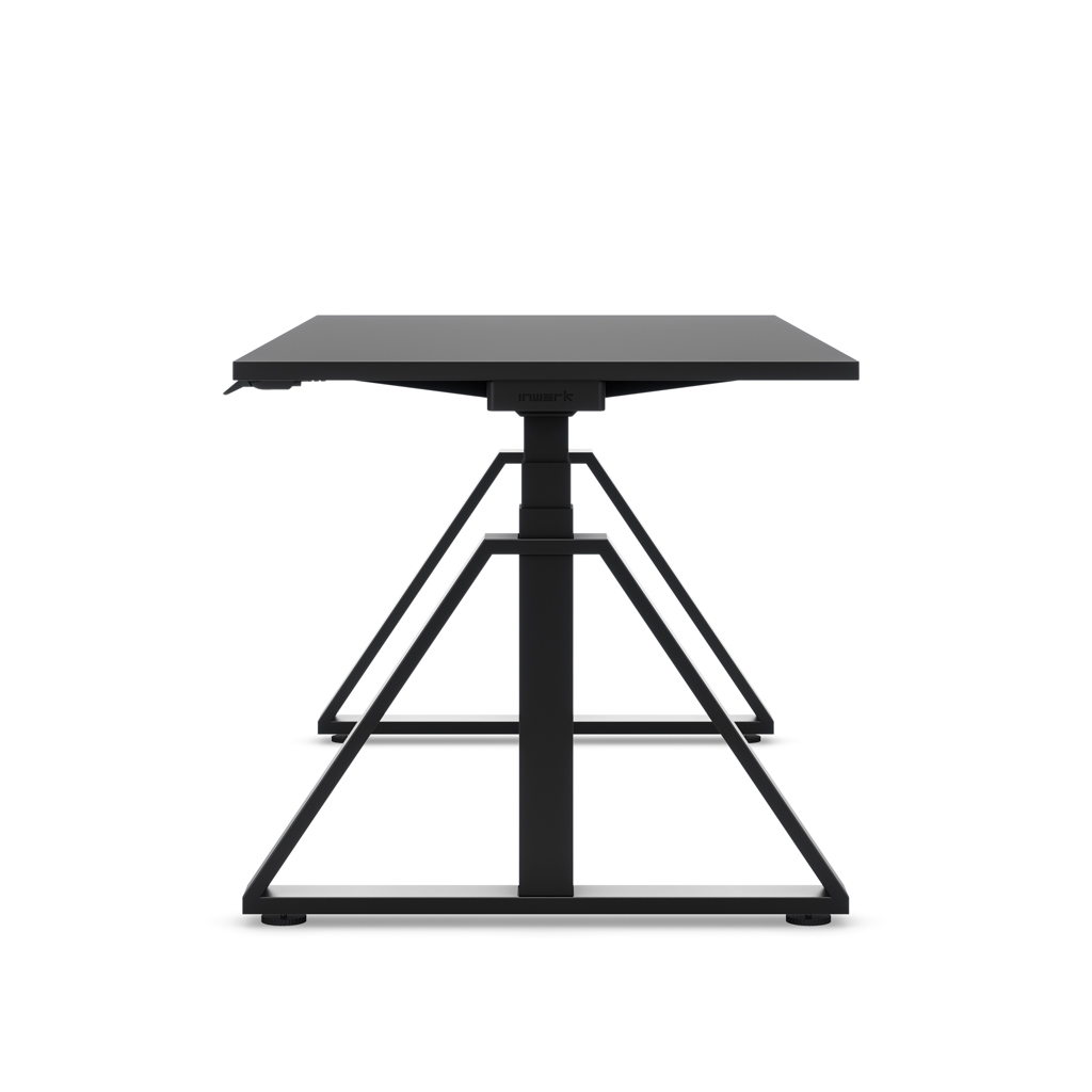 Höhenverstellbarer Schreibtisch Masterlift® Flex Loop-Edition, Stahl Trapez, Schwarz Dekor/Schwarz 160x80
