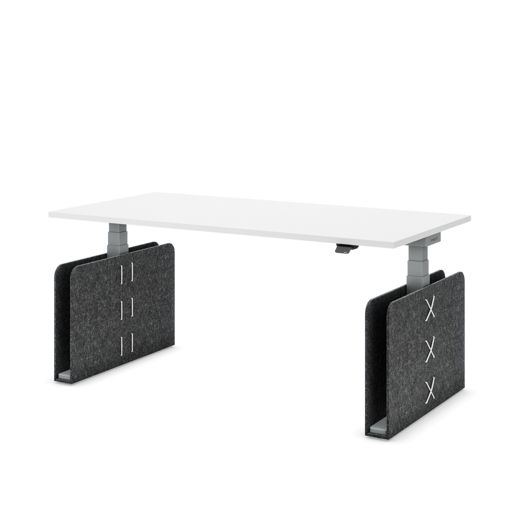 Höhenverstellbarer Schreibtisch Masterlift® Flex Akustix®-Edition, Rechteck Dunkelgrau, Weiss Dekor/Silber 200x80
