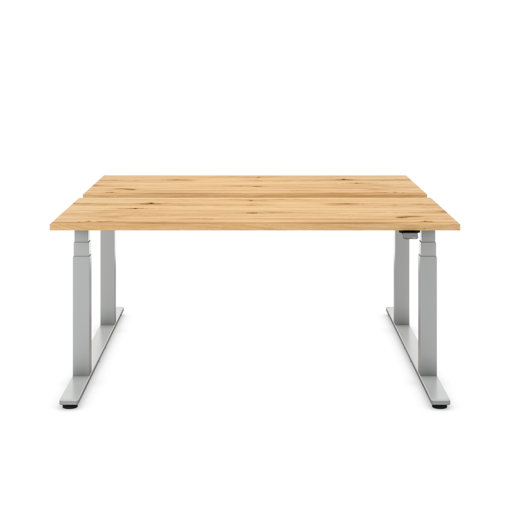 Höhenverstellbarer Team-Schreibtisch Masterlift® Flex Basic, Eiche Massivholz/Silber 160x80