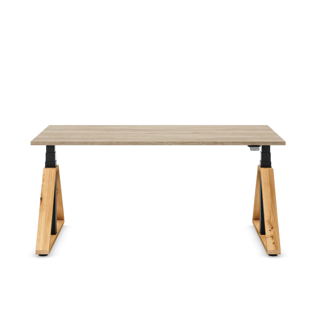 Höhenverstellbarer Schreibtisch Masterlift® Flex Loop-Edition, Holz Trapez, Eiche Dekor/Schwarz 160x80