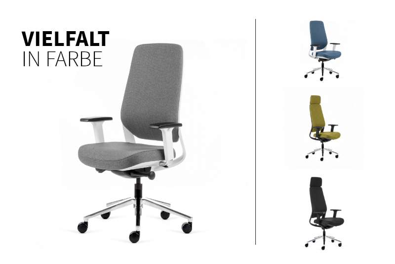 Teamo® Plush - Ergonomischer Bürostuhl mit Kopfstütze, Vollpolster, Weiss/Grau