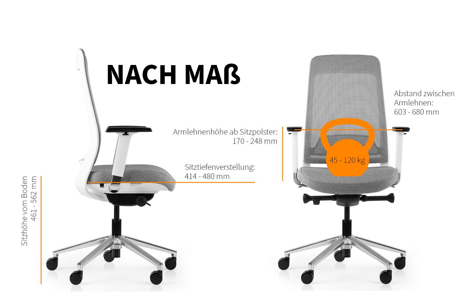 Inwerk Teamo® Original - Ergonomischer Bürostuhl, Weiß/Grau