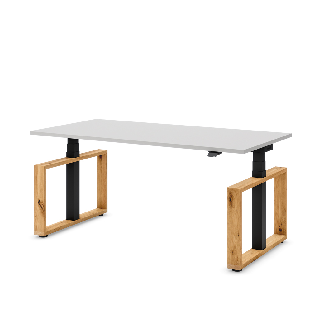 Höhenverstellbarer Schreibtisch Masterlift® Flex Loop-Edition, Holz Rechteck, Lichtgrau Dekor/Schwarz 180x80