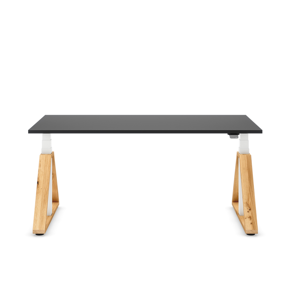 Höhenverstellbarer Schreibtisch Masterlift® Flex Loop-Edition, Holz Trapez, Schwarz Dekor/Weiss 160x80