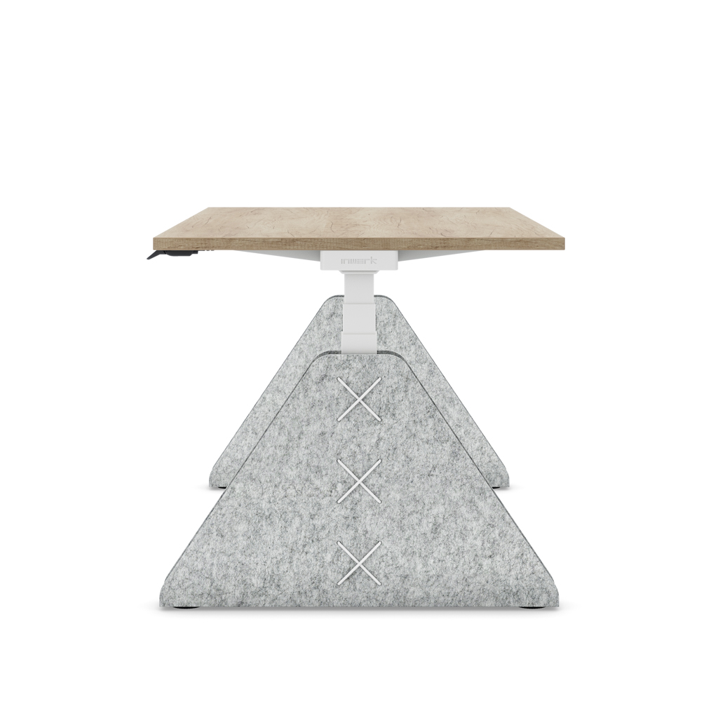 Höhenverstellbarer Schreibtisch Masterlift® Flex Akustix®-Edition, Trapez Hellgrau, Eiche Dekor/Weiss 180x80