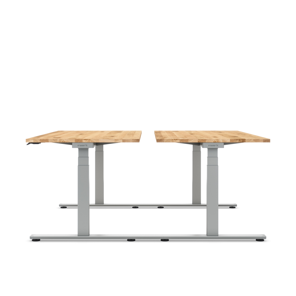 Höhenverstellbarer Team-Schreibtisch Masterlift® Flex Light, Eiche Massivholz/Silber 160x80