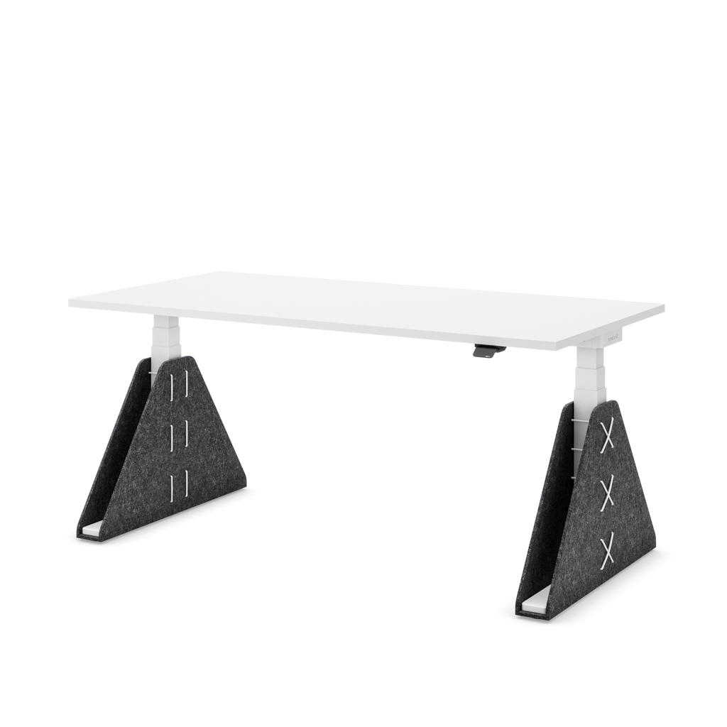 Höhenverstellbarer Schreibtisch Masterlift® Flex Akustix®-Edition, Trapez Dunkelgrau, Weiss Dekor/Weiss 160x80