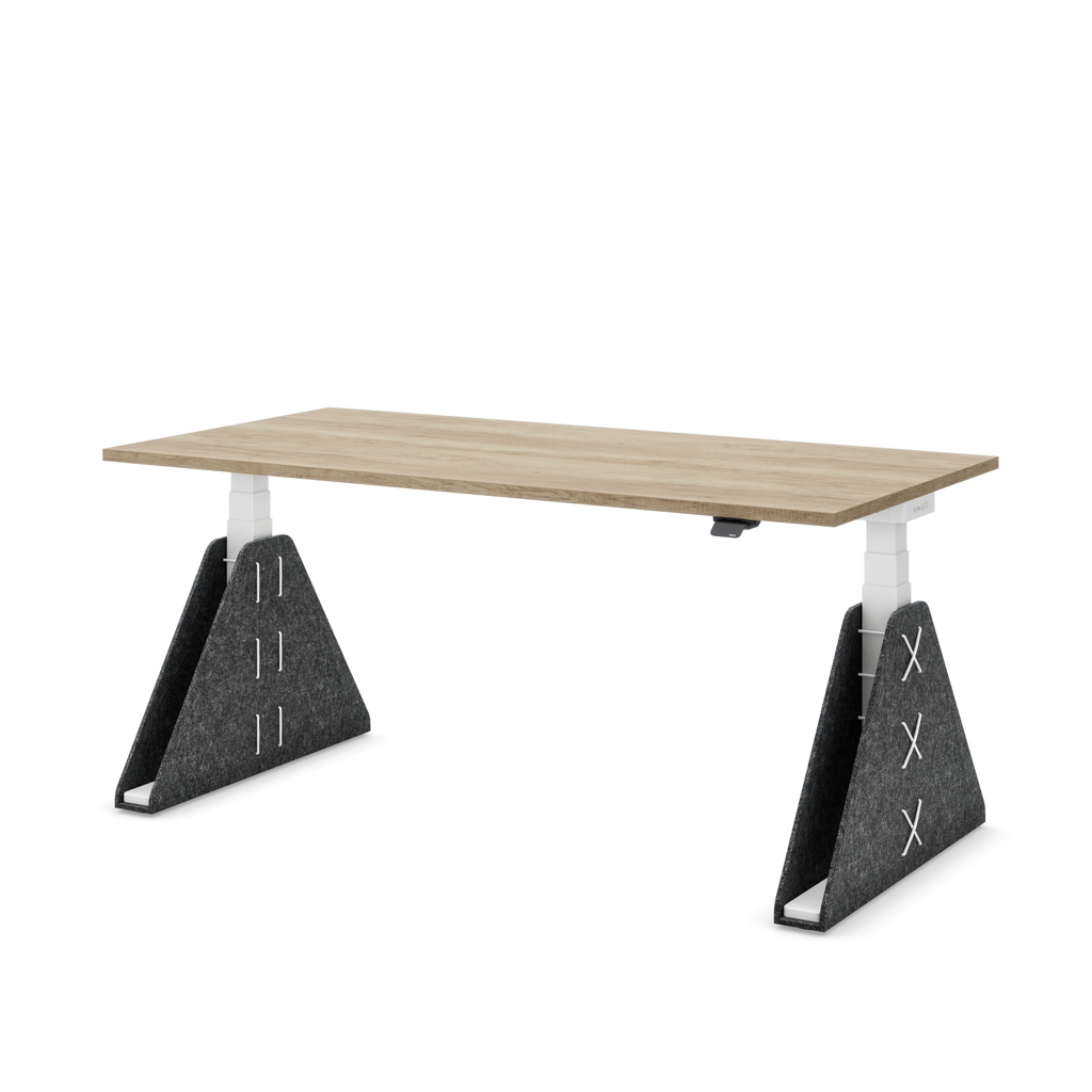 Höhenverstellbarer Schreibtisch Masterlift® Flex Akustix®-Edition, Trapez Dunkelgrau, Eiche Dekor/Weiss 160x80