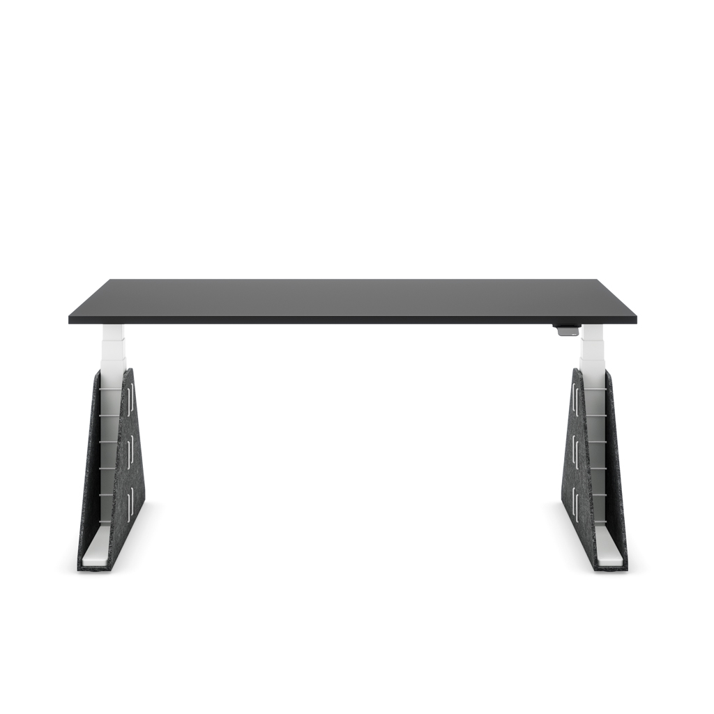 Höhenverstellbarer Schreibtisch Masterlift® Flex Akustix®-Edition, Trapez Dunkelgrau, Schwarz Dekor/Weiss 200x80