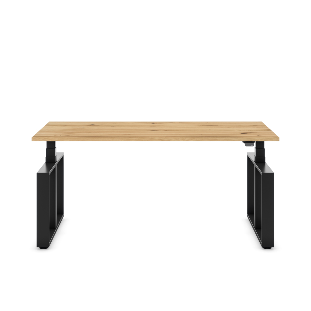 Masterlift® Flex höhenverstellbarer Schreibtisch Loop Stahl Edition Rechteck Eiche Massivholz/Schwarz 160x80