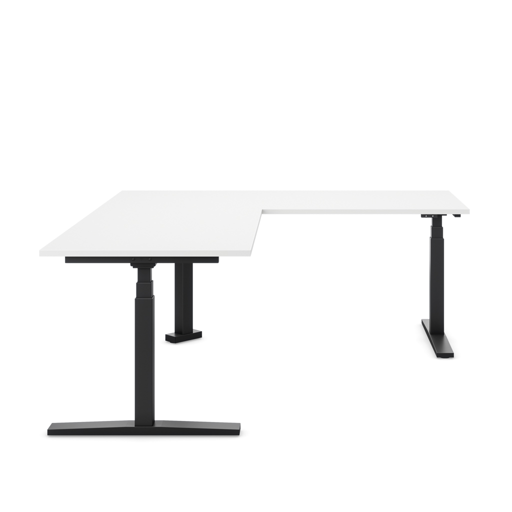 Höhenverstellbarer Eckschreibtisch Imperio® Lift Corner, Anbautisch links, Weiss/Schwarz 200x180