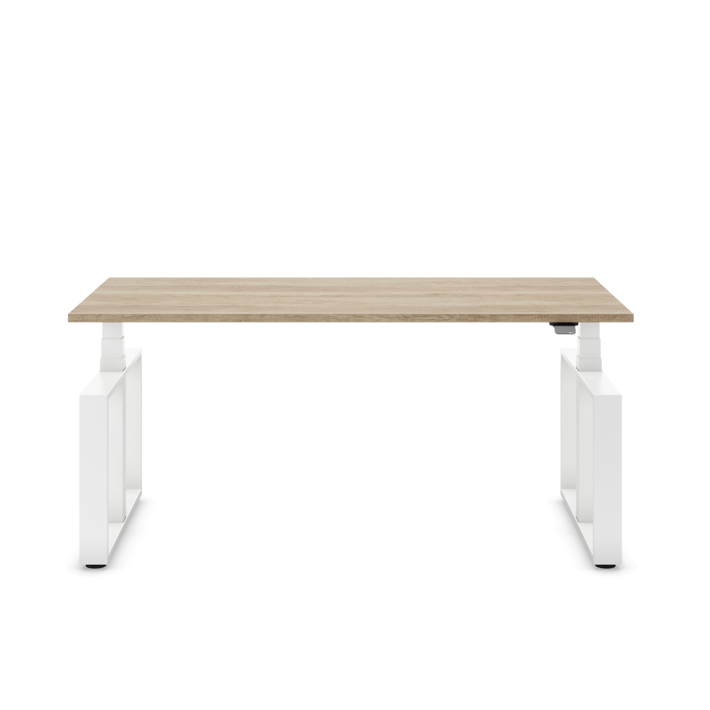 Masterlift® Flex höhenverstellbarer Schreibtisch Loop Stahl Edition Rechteck Eiche Dekor/Weiß 160x80