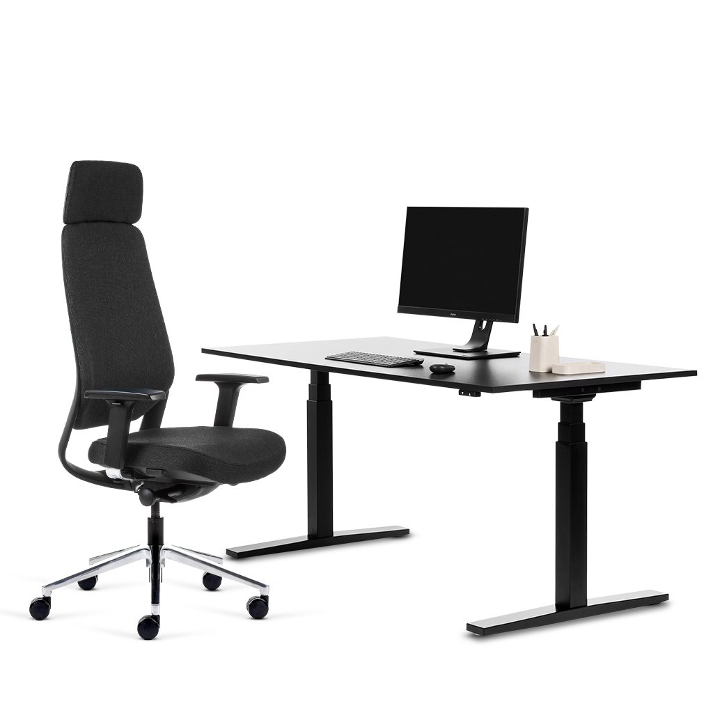 Teamo® Plush Plus - Ergonomischer Bürostuhl mit Kopfstütze, Vollpolster, Schwarz