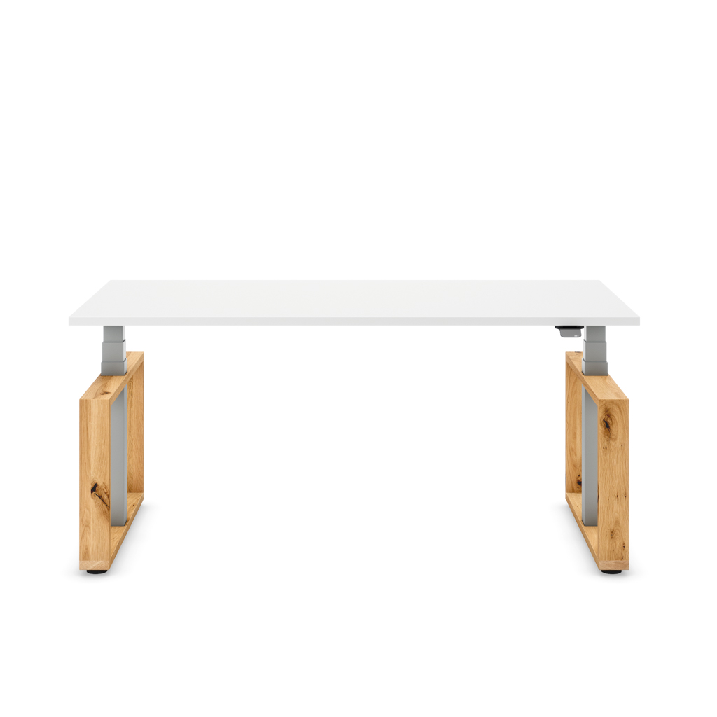 Höhenverstellbarer Schreibtisch Masterlift® Flex Loop-Edition, Holz Rechteck, Weiss Dekor/Silber 160x80