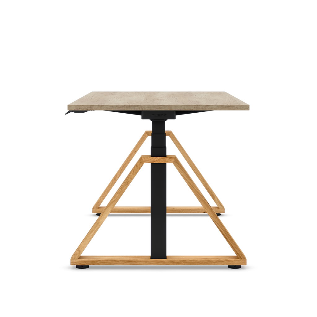 Höhenverstellbarer Schreibtisch Masterlift® Flex Loop-Edition, Holz Trapez, Eiche Dekor/Schwarz 160x80