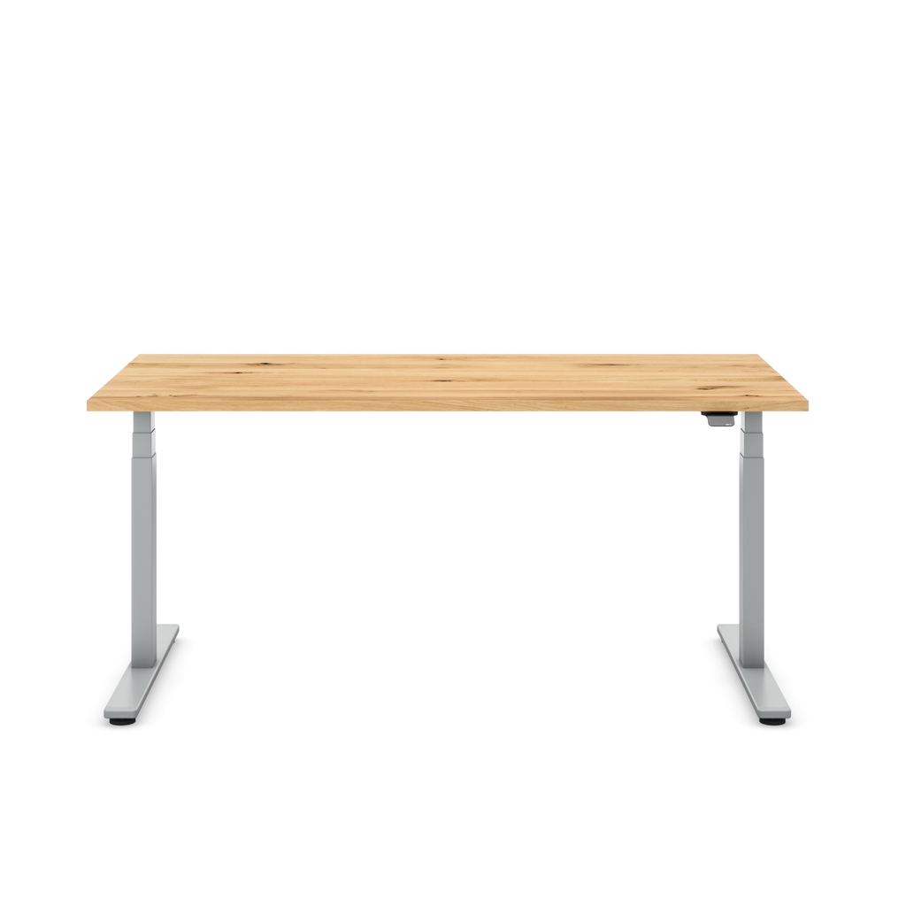 Höhenverstellbarer Schreibtisch Masterlift® Flex Light, Eiche Massivholz/Silber 160x80