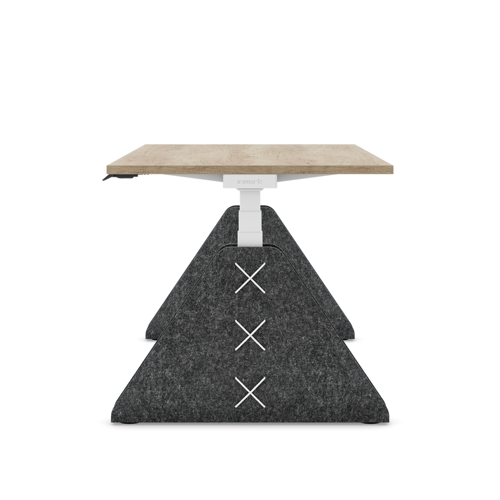 Höhenverstellbarer Schreibtisch Masterlift® Flex Akustix®-Edition, Trapez Dunkelgrau, Eiche Dekor/Weiss 160x80