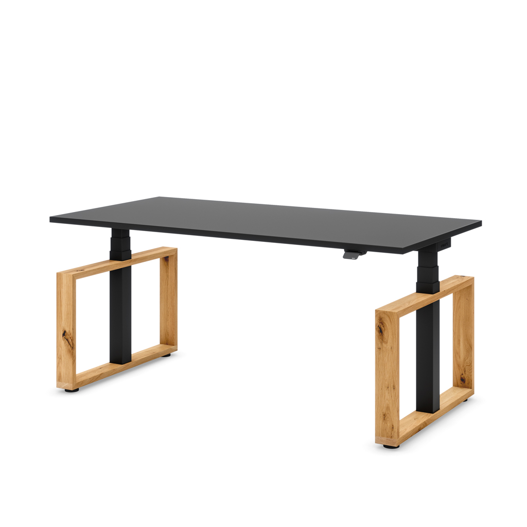 Höhenverstellbarer Schreibtisch Masterlift® Flex Loop-Edition, Holz Rechteck, Schwarz Dekor/Schwarz 160x80