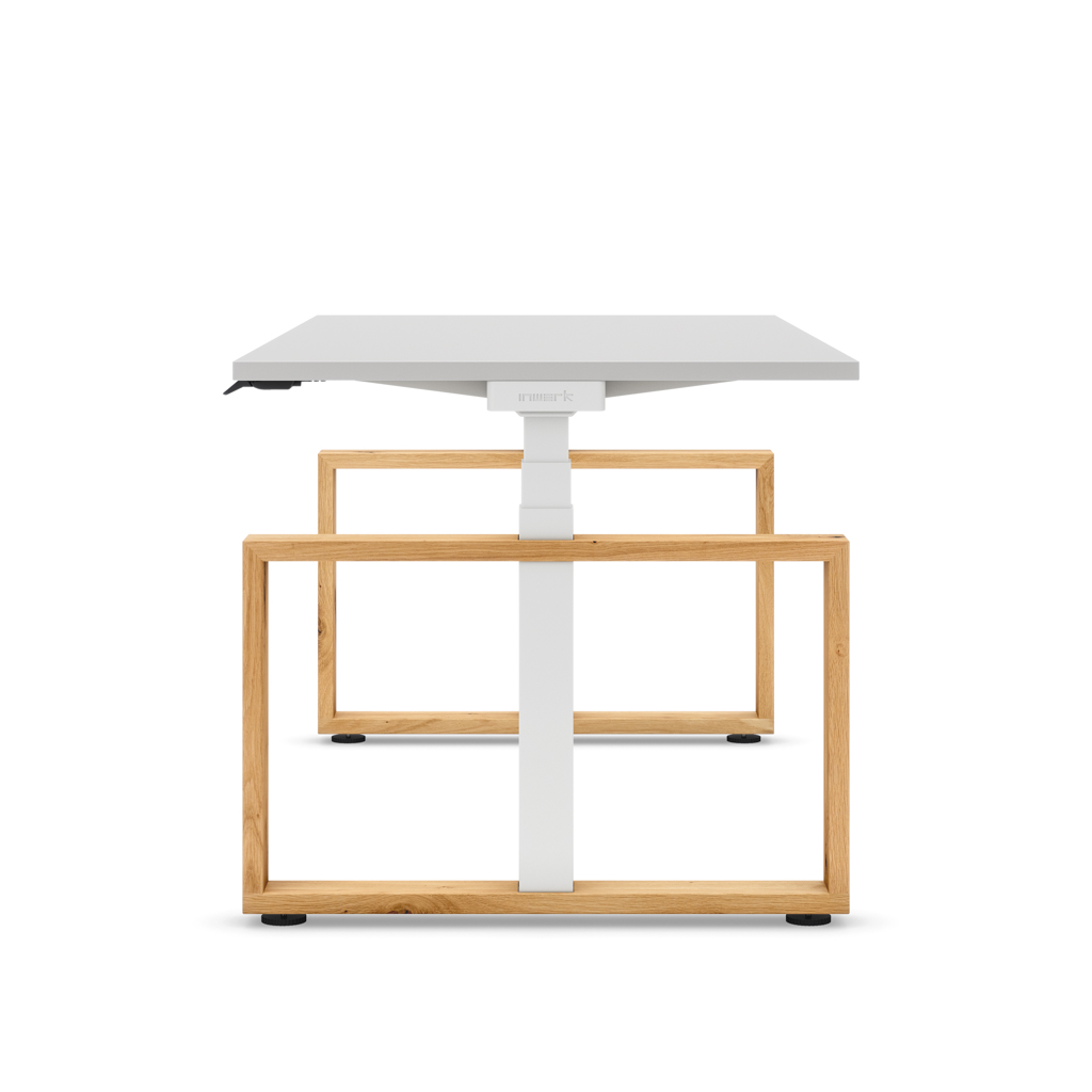 Höhenverstellbarer Schreibtisch Masterlift® Flex Loop-Edition, Holz Rechteck, Lichtgrau Dekor/Weiss 160x80