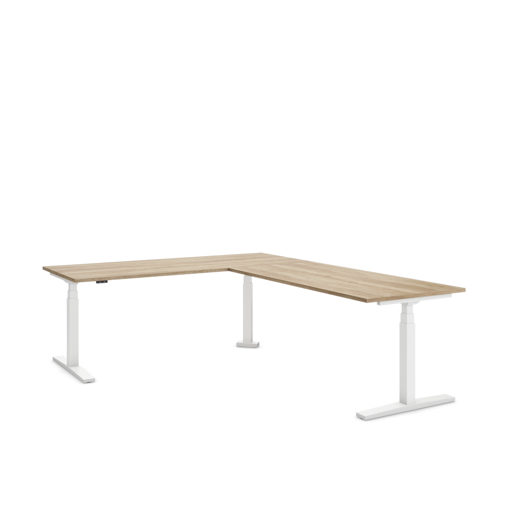 Höhenverstellbarer Eckschreibtisch Imperio® Lift Corner, Anbautisch rechts, Eiche Dekor/Weiss 240x180
