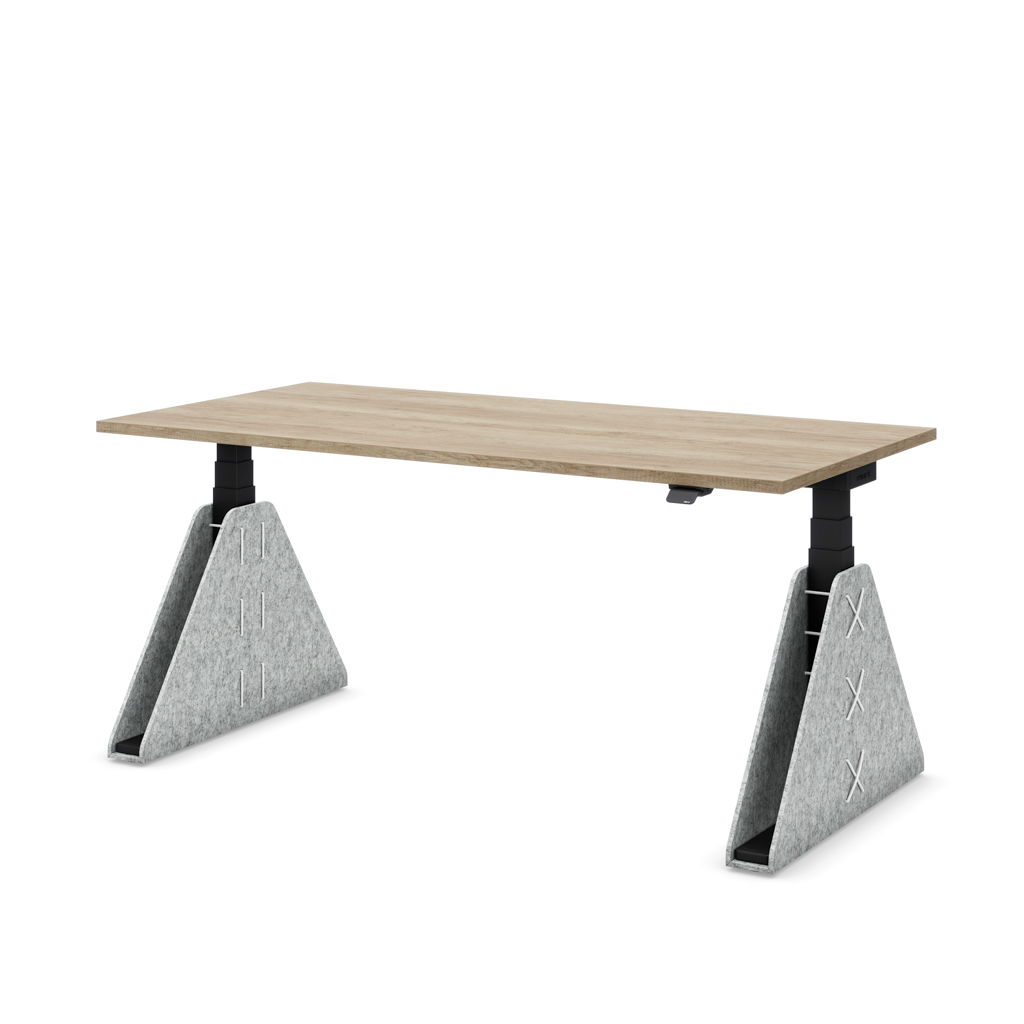 Höhenverstellbarer Schreibtisch Masterlift® Flex Akustix®-Edition, Trapez Hellgrau, Eiche Dekor/Schwarz 180x80