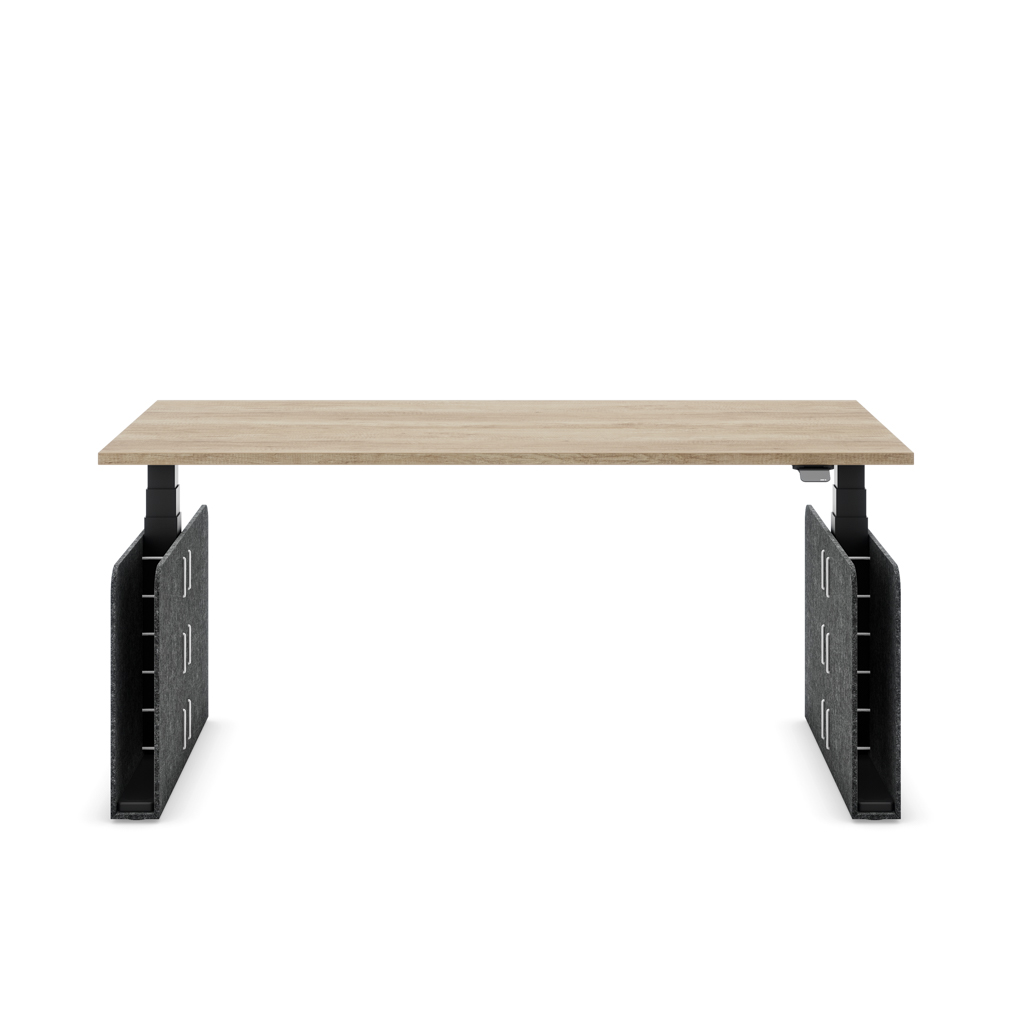 Höhenverstellbarer Schreibtisch Masterlift® Flex Akustix®-Edition, Rechteck Dunkelgrau, Eiche Dekor/Schwarz 160x80