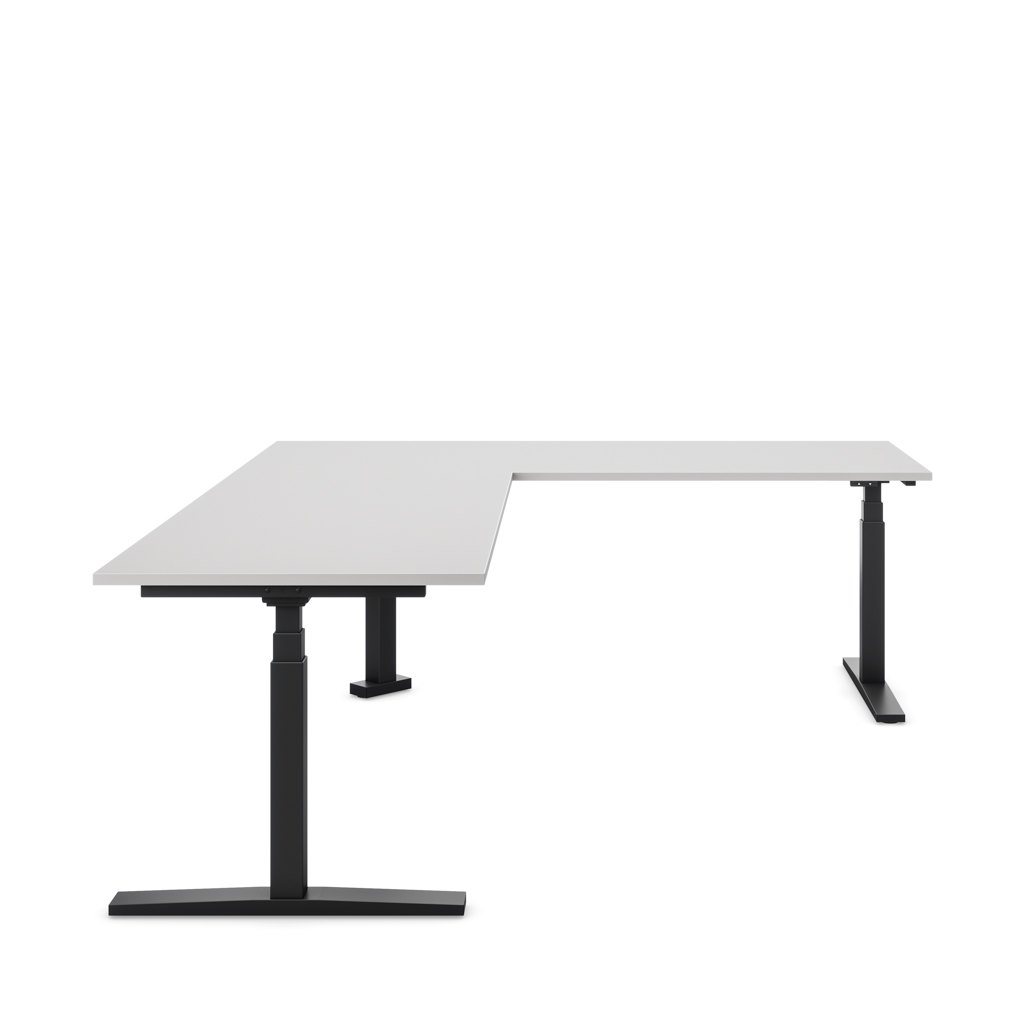 Höhenverstellbarer Eckschreibtisch Imperio® Lift Corner, Anbautisch links, Lichtgrau/Schwarz 240x180