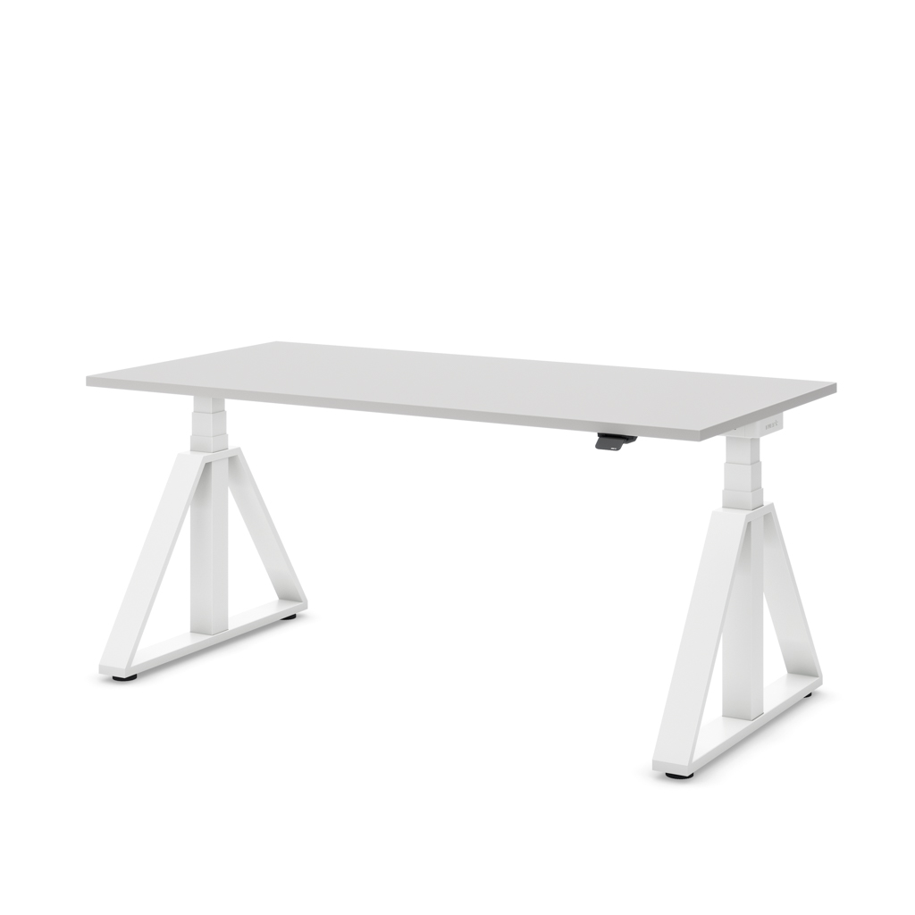 Höhenverstellbarer Schreibtisch Masterlift® Flex Loop-Edition, Stahl Trapez, Lichtgrau Dekor/Weiss 160x80
