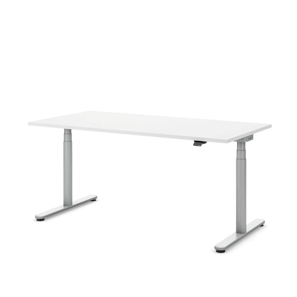 Höhenverstellbarer Schreibtisch Masterlift® Flex Basic rund, Weiss/Silber 140x80