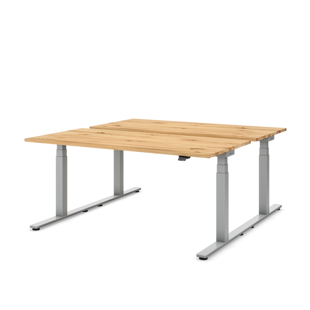 Höhenverstellbarer Team-Schreibtisch Masterlift® Flex Basic, Eiche Massivholz/Silber 160x80