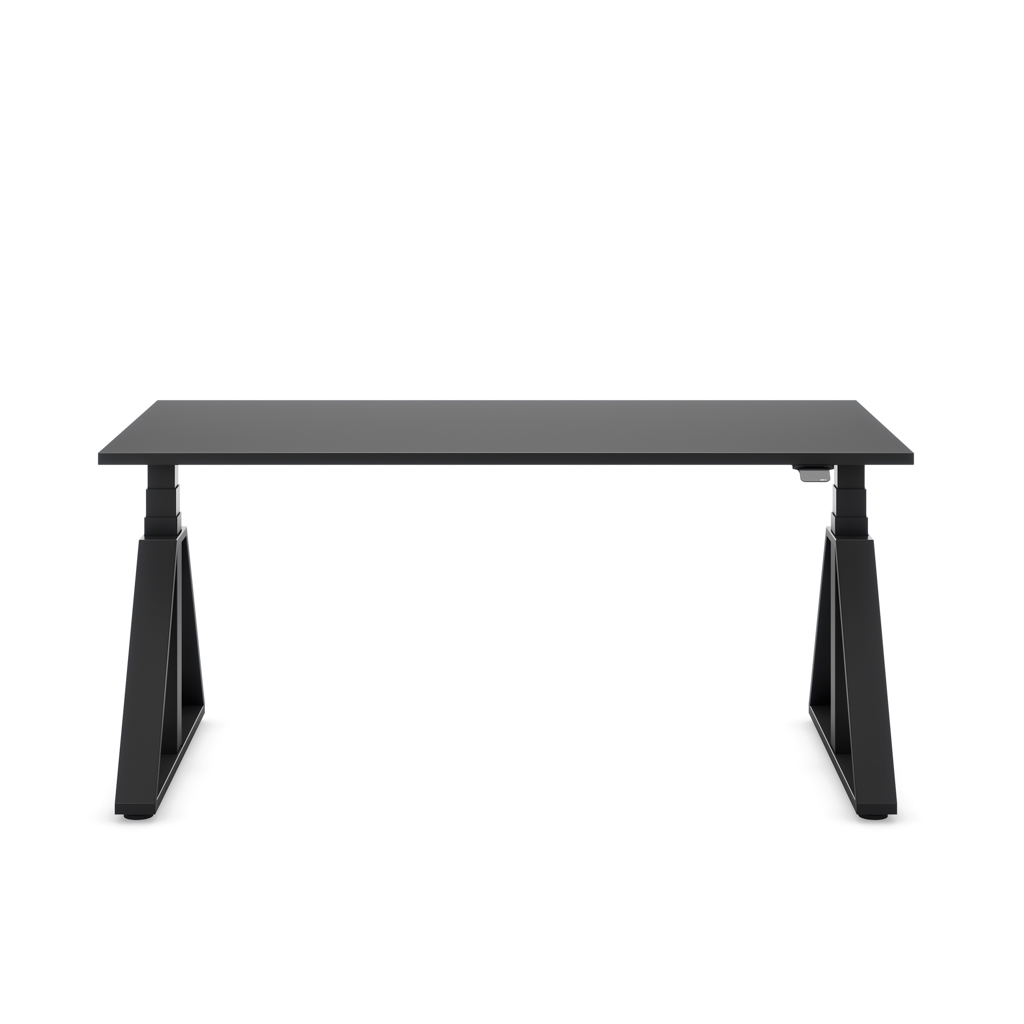 Höhenverstellbarer Schreibtisch Masterlift® Flex Loop-Edition, Stahl Trapez, Schwarz Dekor/Schwarz 160x80