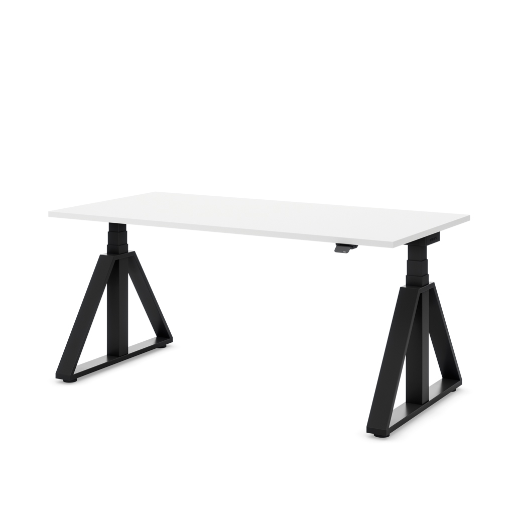 Höhenverstellbarer Schreibtisch Masterlift® Flex Loop-Edition, Stahl Trapez, Weiss Dekor/Schwarz 140x80