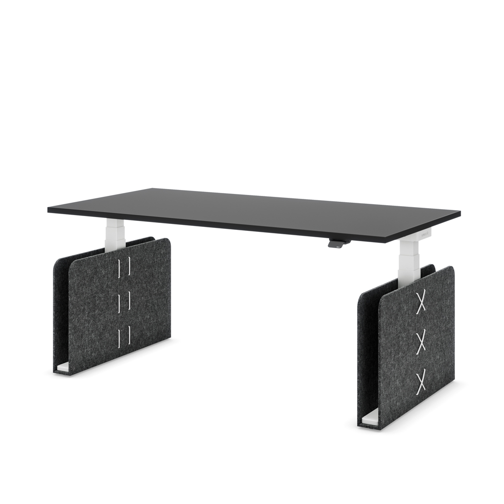Höhenverstellbarer Schreibtisch Masterlift® Flex Akustix®-Edition, Rechteck Dunkelgrau, Schwarz Dekor/Weiss 180x80