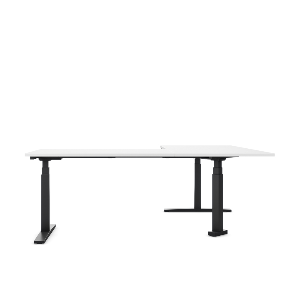 Höhenverstellbarer Eckschreibtisch Imperio® Lift Corner, Anbautisch rechts, Weiss/Schwarz 200x180