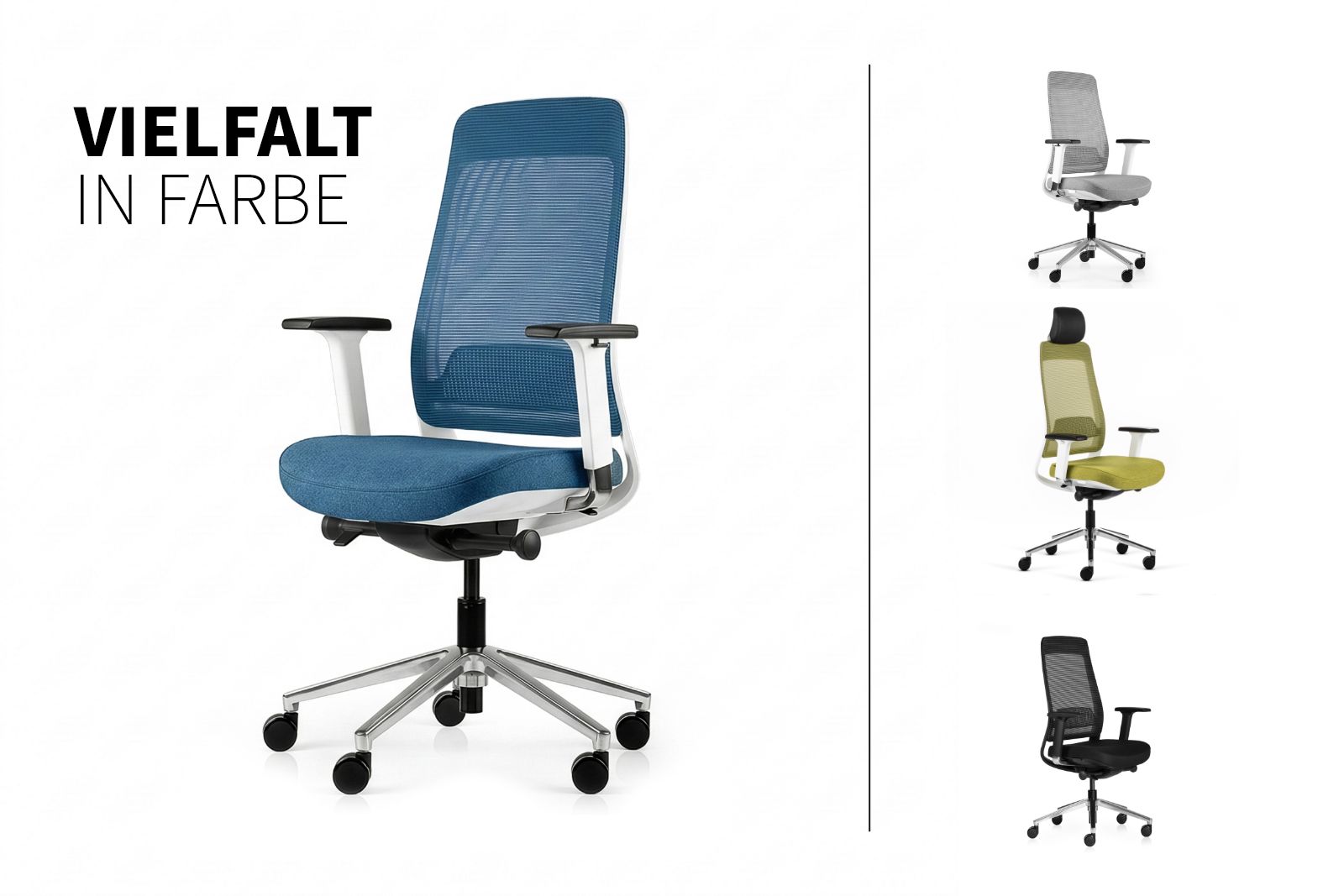 Inwerk Teamo® Original - Ergonomischer Bürostuhl, Weiß/Blau