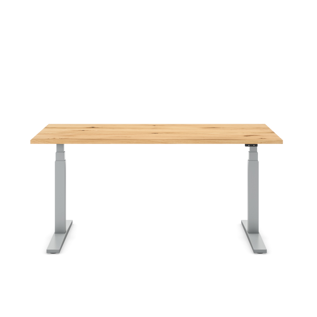 Höhenverstellbarer Schreibtisch Imperio® Lift Q2 Eiche Massivholz/Silber 160x80