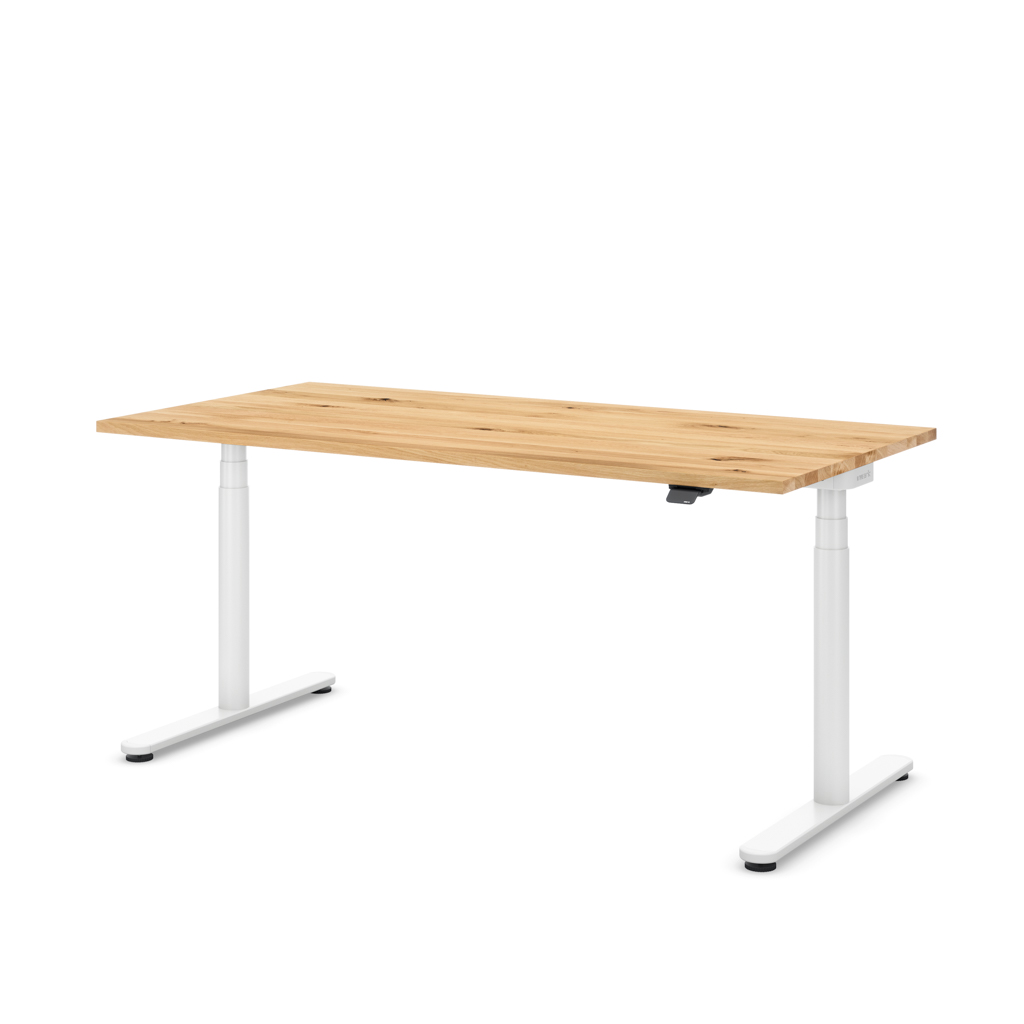 Höhenverstellbarer Schreibtisch Masterlift® Flex Basic rund, Eiche Massivholz/Weiss 160x80