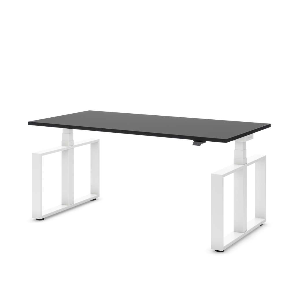 Höhenverstellbarer Schreibtisch Masterlift® Flex Loop-Edition, Stahl Rechteck, Schwarz Dekor/Weiss 120x80