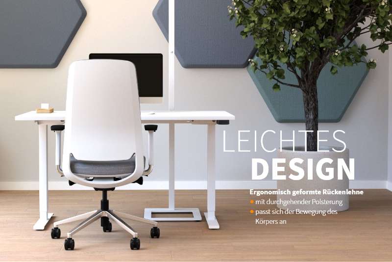Teamo® Plush - Ergonomischer Bürostuhl mit Kopfstütze, Vollpolster, Weiss/Grau