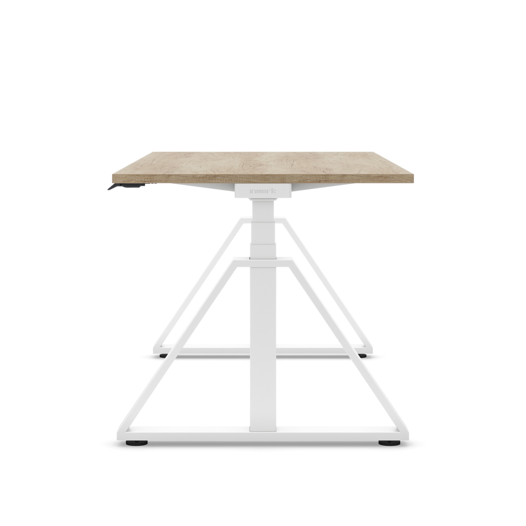 Höhenverstellbarer Schreibtisch Masterlift® Flex Loop-Edition, Stahl Trapez, Eiche Dekor/Weiss 180x80