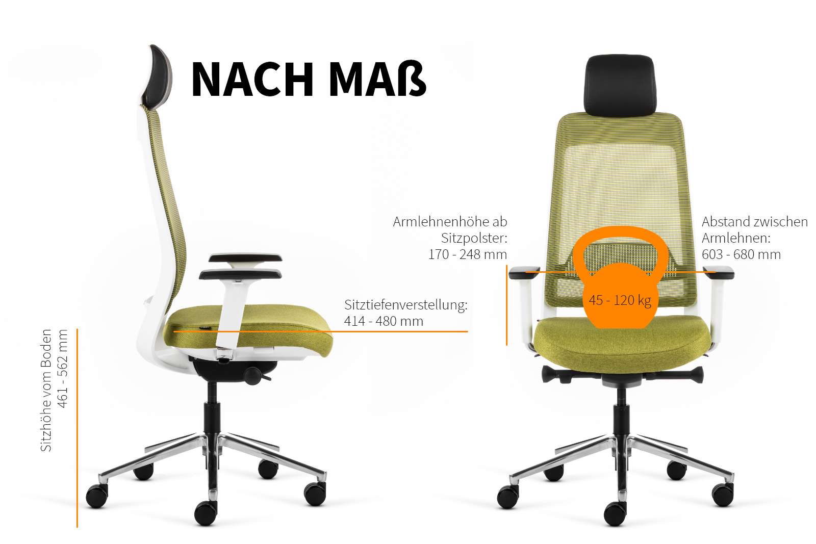 Inwerk Teamo® Original Plus - Bürostuhl mit Kopfstütze, Weiß/Grün